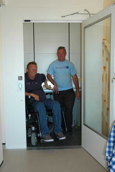 The lift, designed to take wheelchair users up to the first floor bar, lounge and terrace.